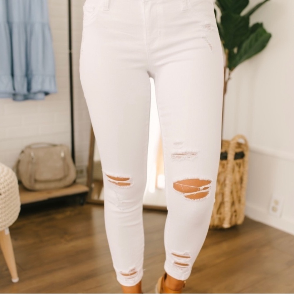 Cello Distressed White Denim Jeans